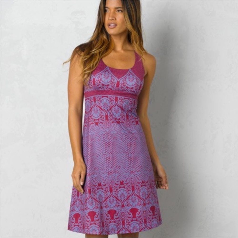 NWOT prAna "Holly" Purple Pink Red Patterned Athletic Sleeveless Dress Sz Small